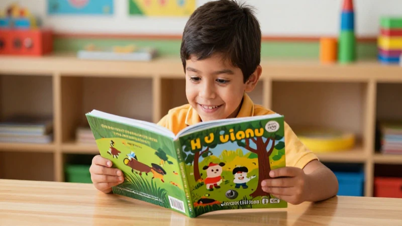 Niño mexicano leyendo en entorno educativo brillante