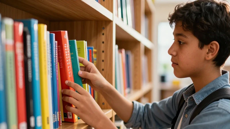 Libros de preparatoria UANL: aprovecha tus estudios al máximo 4 Estudiante mexicano selecciona libros bajo luz cálida