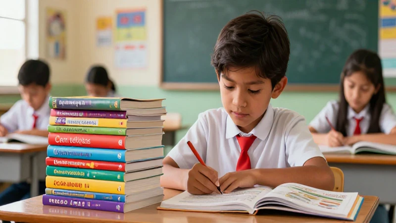 Estudiante enfocado con libros coloridos y modernos