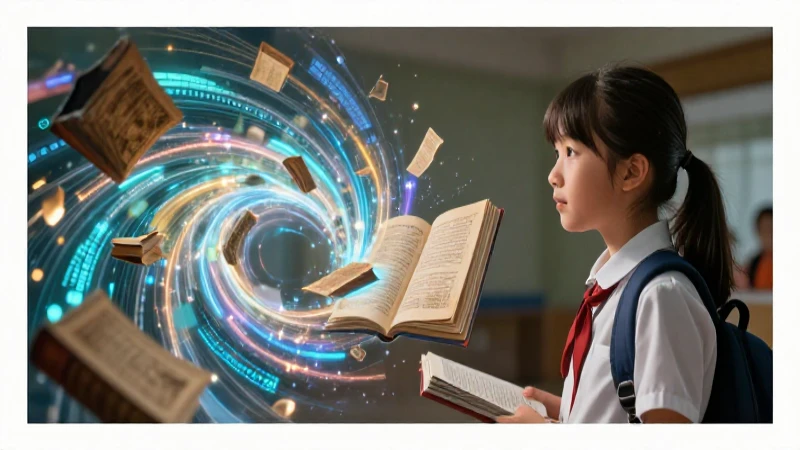 Estudiante observa conocimiento flotante e iluminado