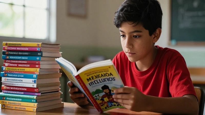 Estudiante concentrado lee libros mexicanos vibrantes
