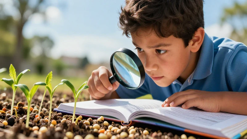 Estudiante mexicano observa semillas germinando