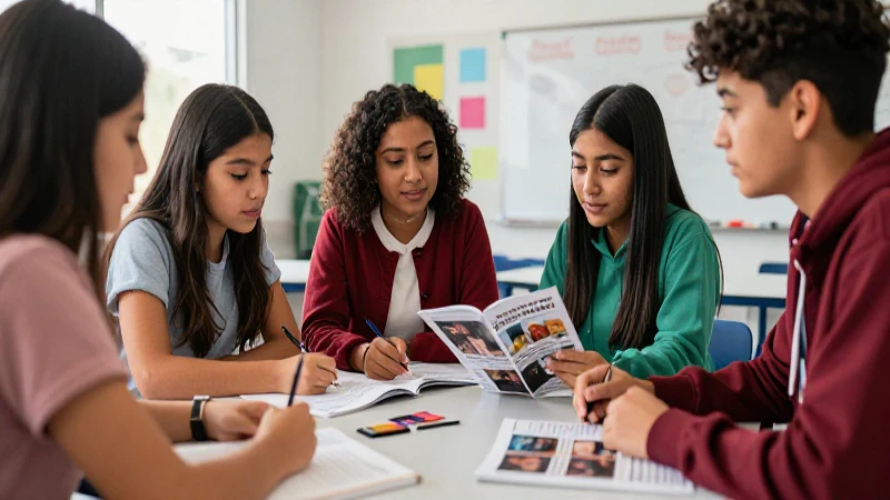 Estudiantes mexicanos colaboran en un aula moderna y vibrante