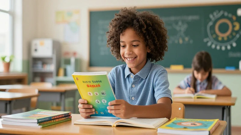 Niño feliz y vibrante entorno educativo moderno