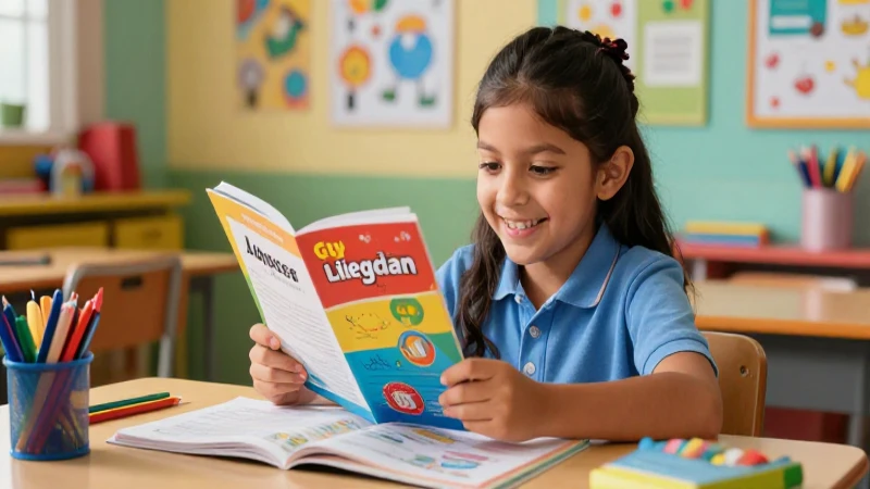 Niño mexicano feliz estudia con libro vibrante