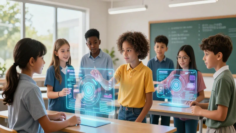 Estudiantes colaborando con tecnología educativa innovadora