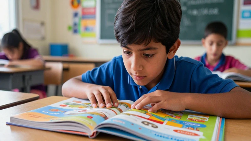 Joven estudiante concentrado en libros coloridos