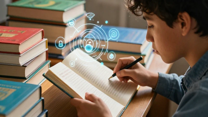 Estudiante enfocado con libros vibrantes ilumina conocimiento conceptual