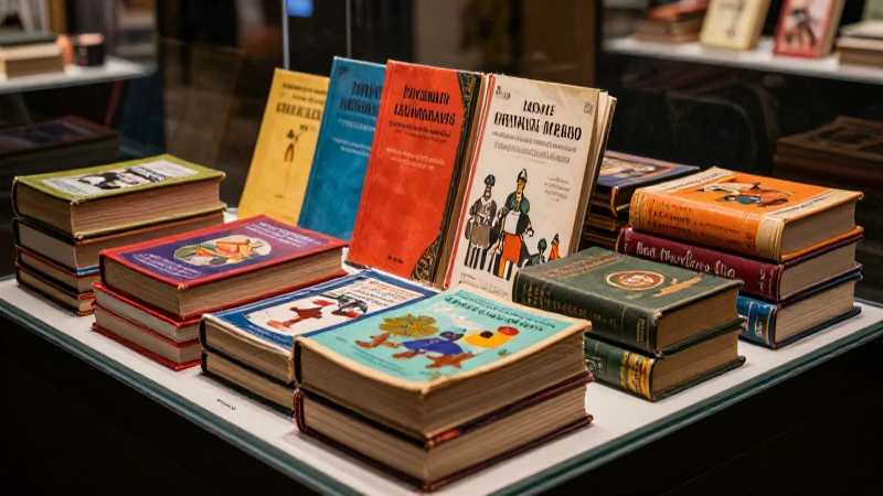Libros de texto antiguos mexicanos en vitrina