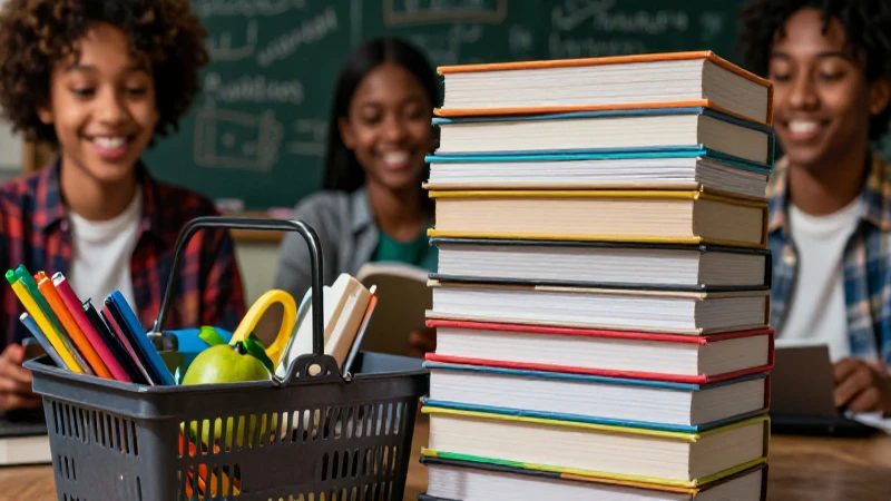 Estudiante feliz y libros vibrantes en un estudio de revista