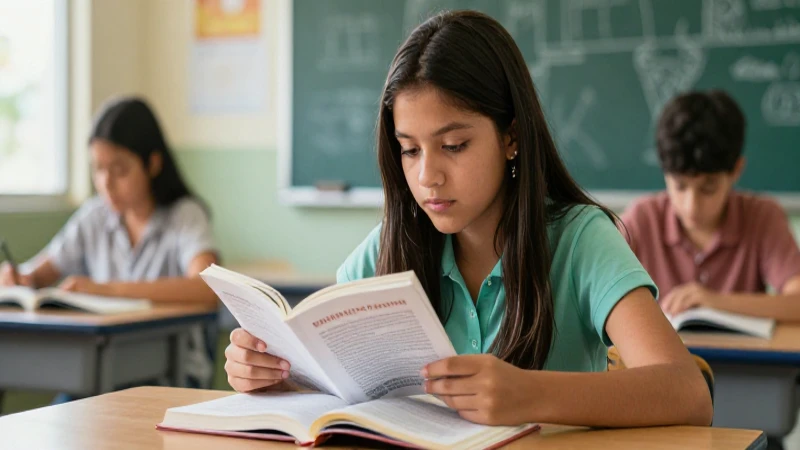Estudiante mexicano lee libro en clase moderna