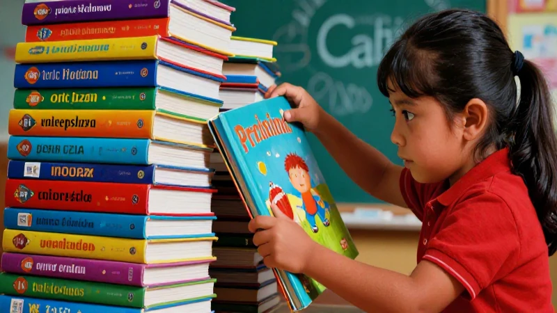 Joven mexicano interactúa con libros coloridos