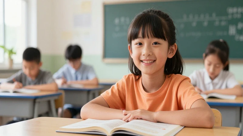 Estudiante sonriente en moderno aula con iluminación vibrante