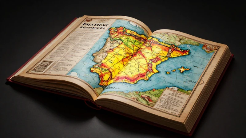Mapa histórico de España con luz dramática y vibrante