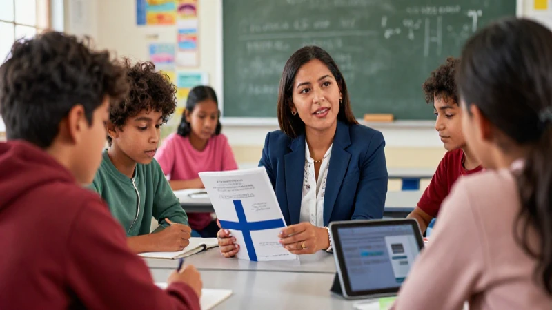 Docente mexicana moderna en aula vibrante
