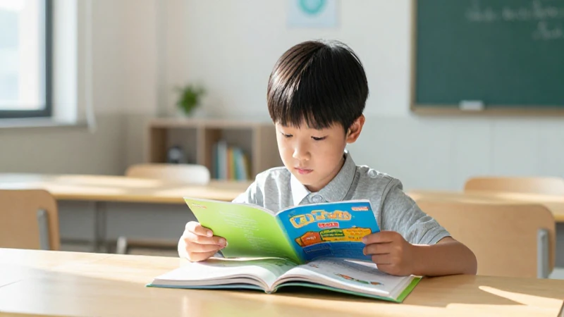 Encuentra los mejores libros de texto para la fase 3 de primaria 3 Niño estudiando libros con estética fotorealista vibrante