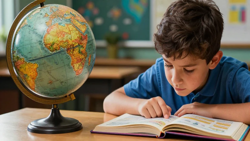 Estudiante estudia geografía con atención en un ambiente académico