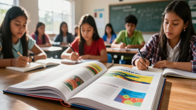 Libros y estudiantes mexicanos en clase vibrante