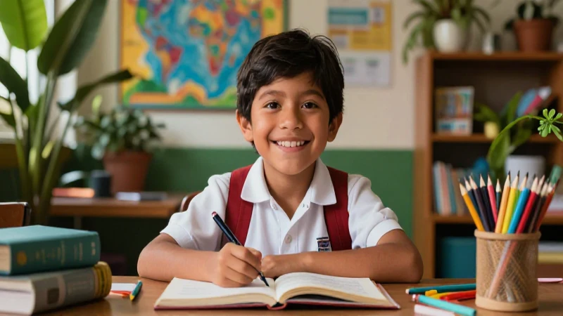 Estudiante mexicano sonriente en ambiente educativo