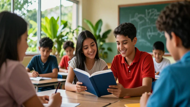 Clase mexicana vibrante, luz natural, ambiente educativo moderno