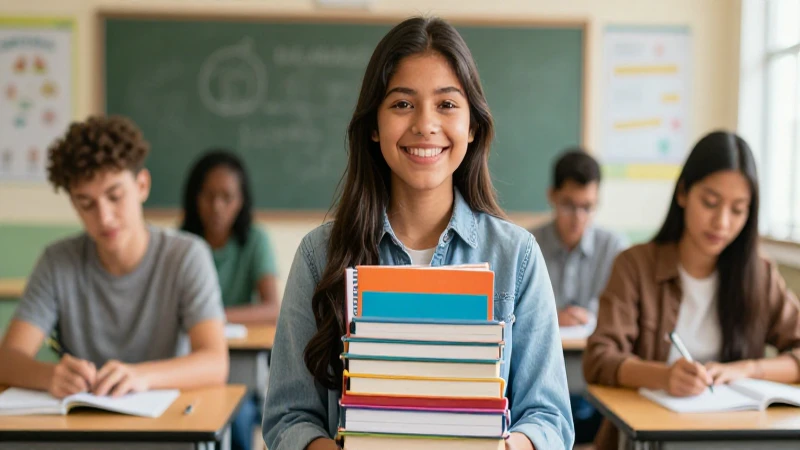 Joven estudiante mexicano sonriente con libros