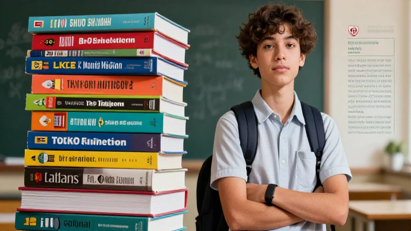 Estudiante con libros y finanzas en revista premium