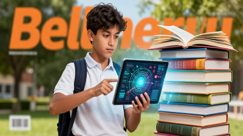 Estudiante mexicano aprende con tablet digital y libros