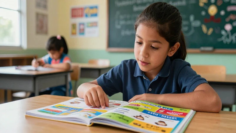 Estudiante curioso con libro color en aula moderna