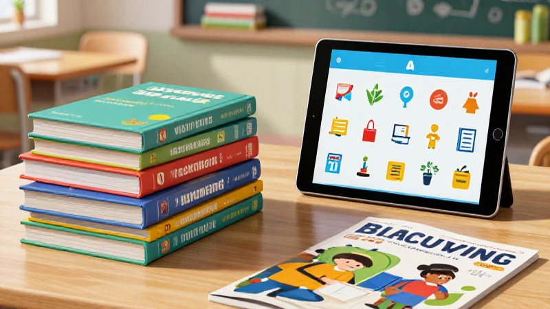 Libros y tecnología educativa en un aula vibrante