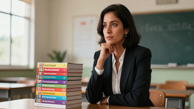 Educador reflexivo en aula con libros mexicanos