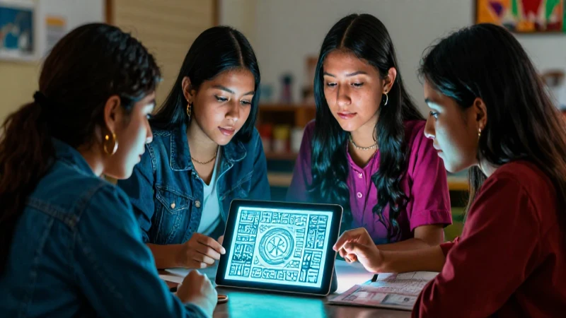 Descarga gratis tus libros de texto en náhuatl y potencia tu educación 4 Estudiantes mexicanos aprenden glifos Nahuatl en tablet