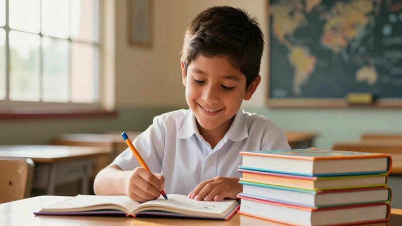 Estudiante mexicano sonriente aprende con libros