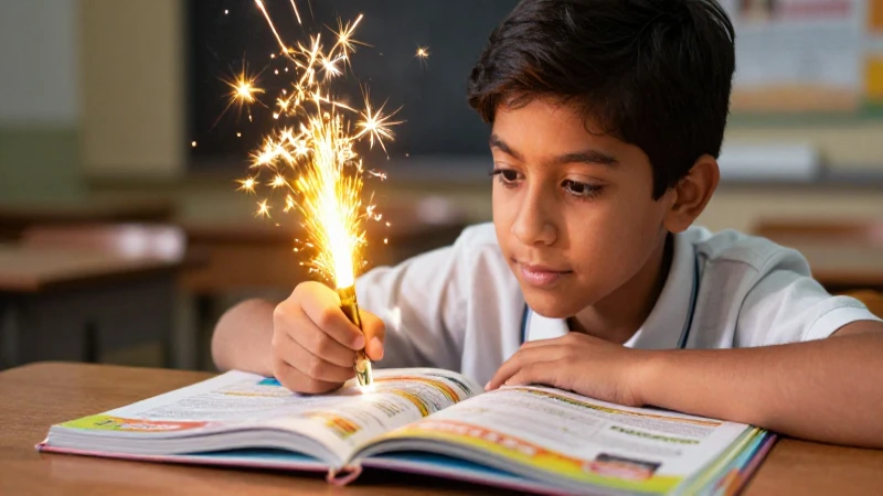 Estudiante aprende de un libro colorido
