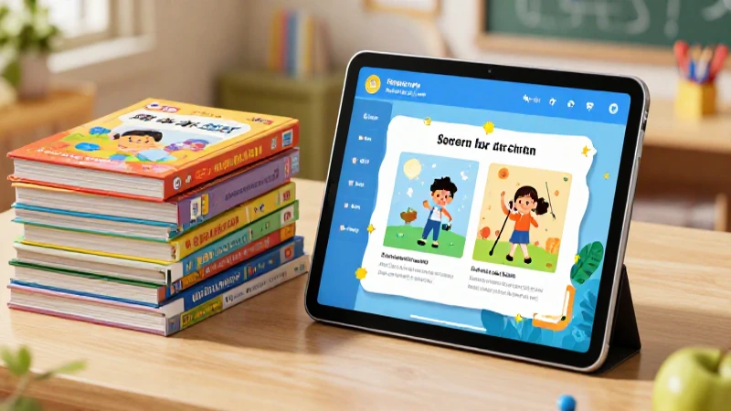 Estudiante usa tablet con libros vibrantes