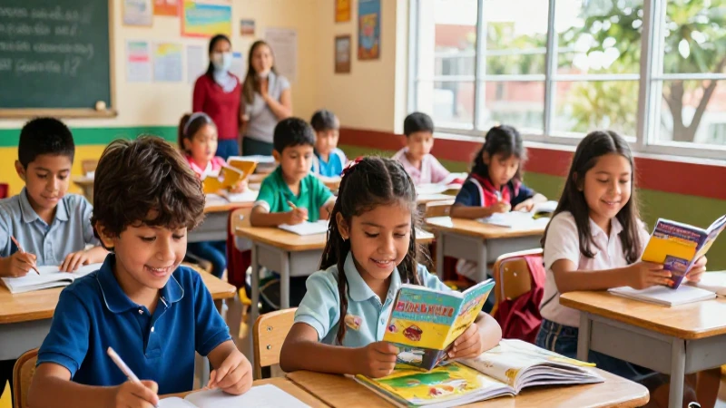 Estudiantes mexicanos alegres en estilo educativo vibrante