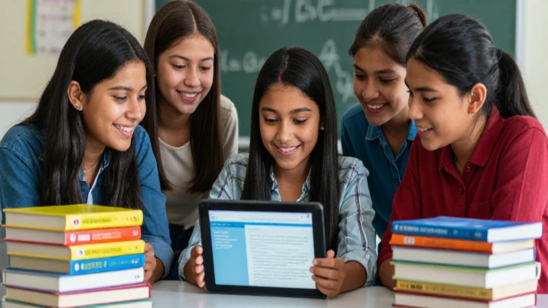 Estudiantes mexicanos colaboran estudiando con tablet