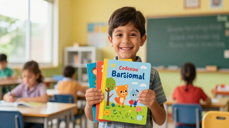 Libros gratis para preescolar en Veracruz: ahorra en educación 3 Niño sonriente con libros en aula moderna