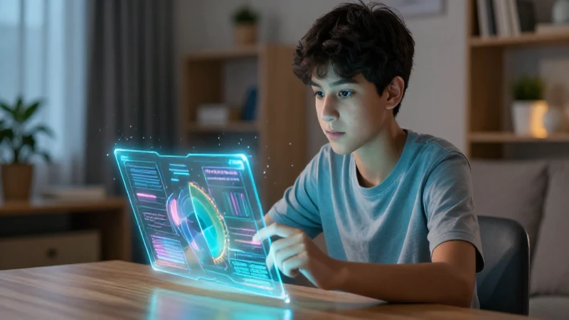 Estudiante estudia con hologramas en casa
