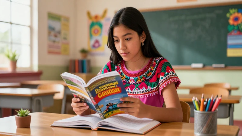 Estudiante mexicano estudiando en entorno vibrante