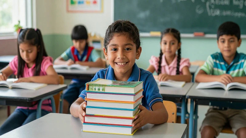 Niños mexicanos alegres en un aula moderna