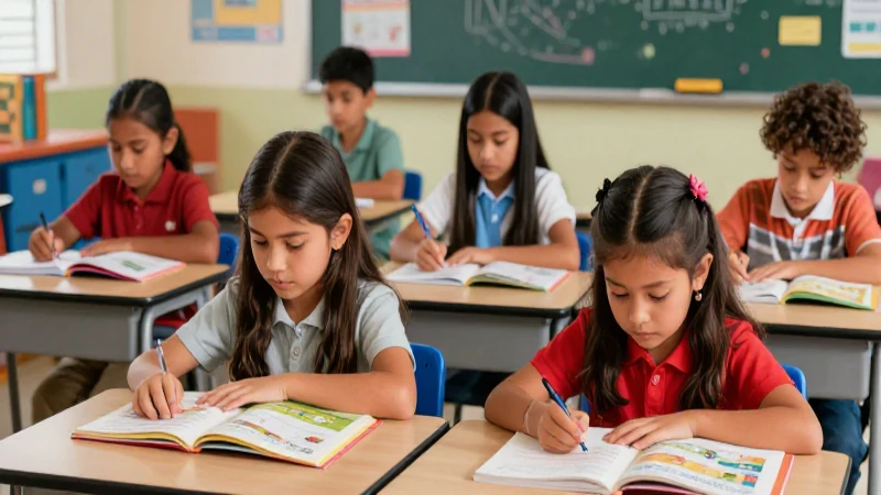 Estudiantes mexicanos aprendiendo con libros coloridos en un aula