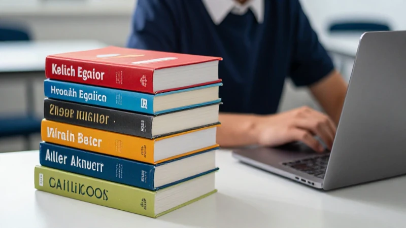 Estudiante en su escritorio con libros y laptop