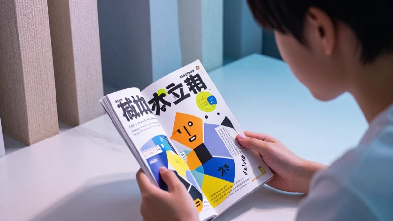 Estudiante estudiando libro japonés minimalista y vibrante