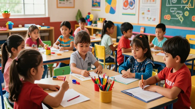Niños felices aprendiendo en clase mexicana