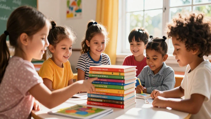 Ilustración vibrante de niños aprendiendo felices