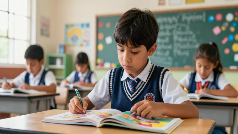 Estudiante mexicano aprende en aula moderna