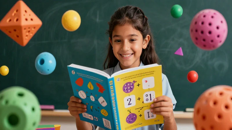 Niño alegre estudiando matemáticas con estilo vibrante