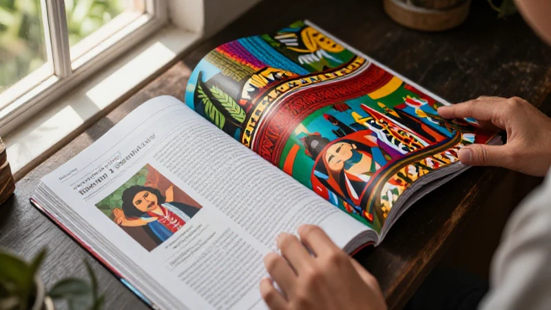 Libro educativo detallado con estética vibrante y mexicana