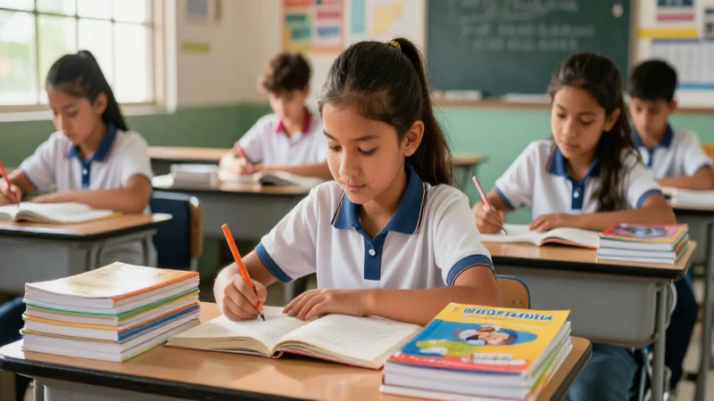 Guía educativa perfecta: los mejores libros de texto para ti 3 Estudiantes mexicanos con libros en un aula iluminada