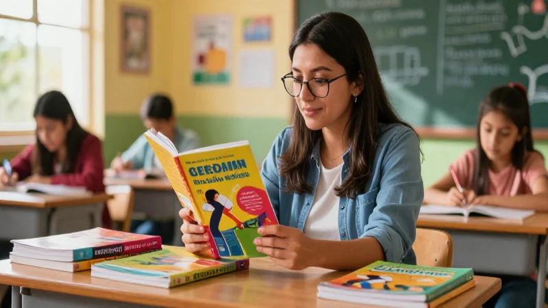 Maestra mexicana revisando recursos educativos modernos